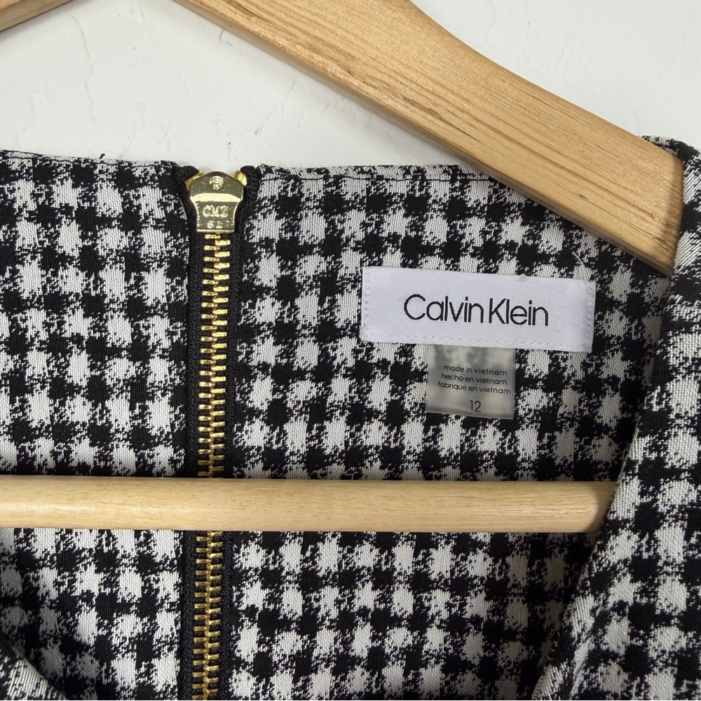 Calvin‎ Klein Womens Houndstooth Sleeveless Sheath Dress Black White Size 12 - Picture 2 of 4